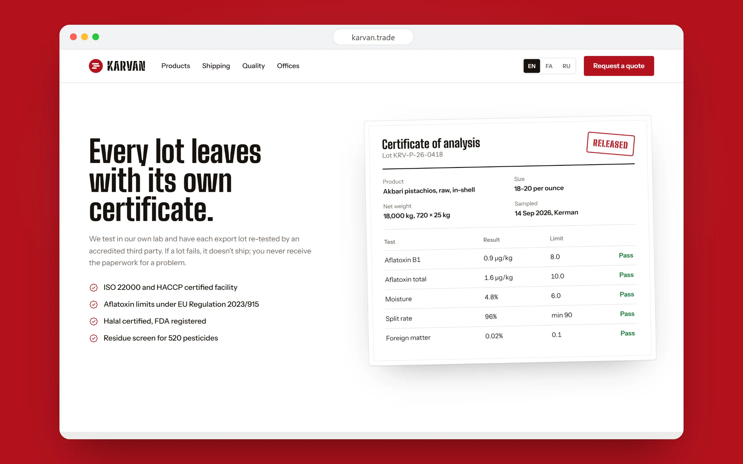 Karvan: A certificate for every lot